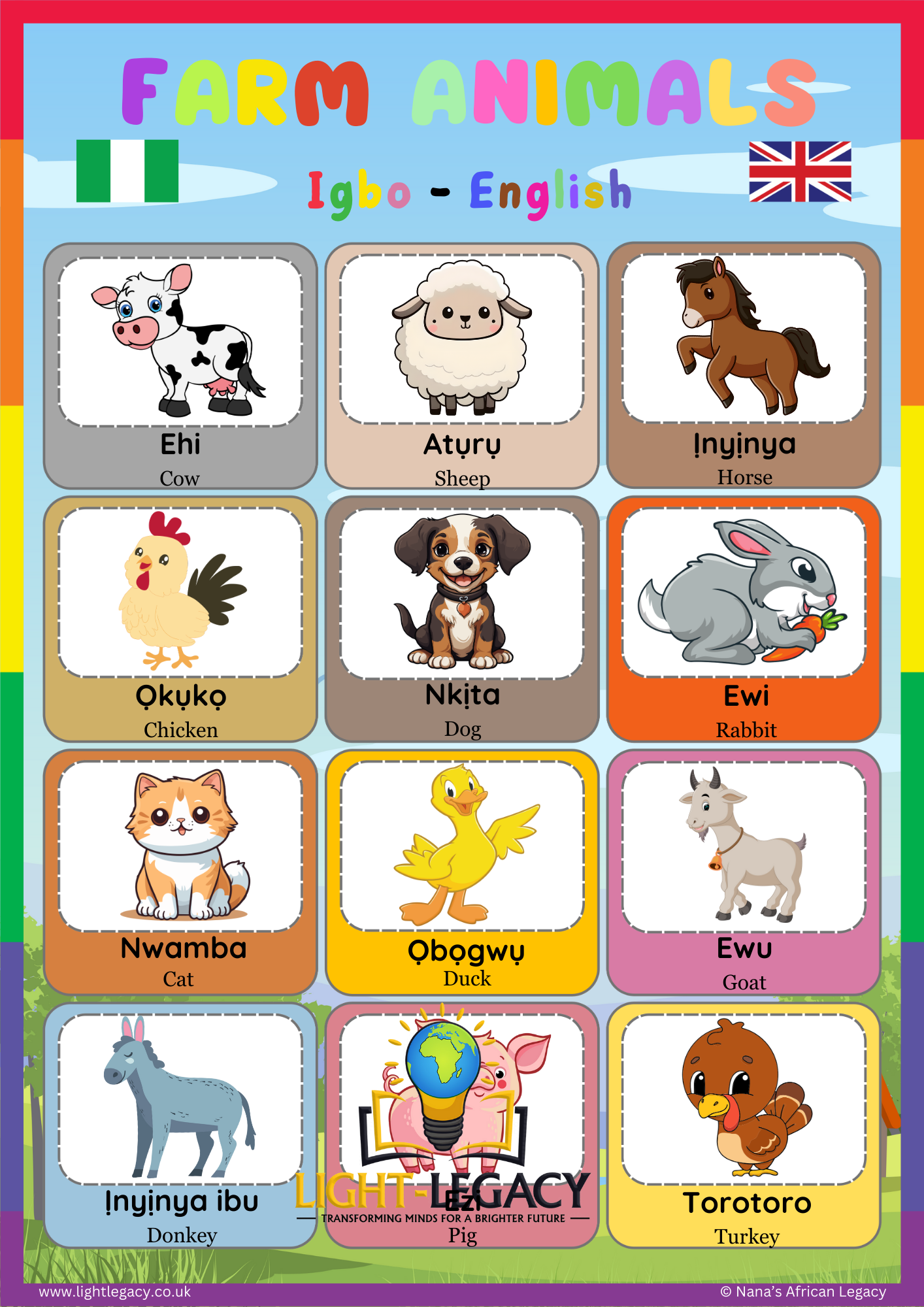 IGBO - ENGLISH FARM ANIMALS A3 POSTER