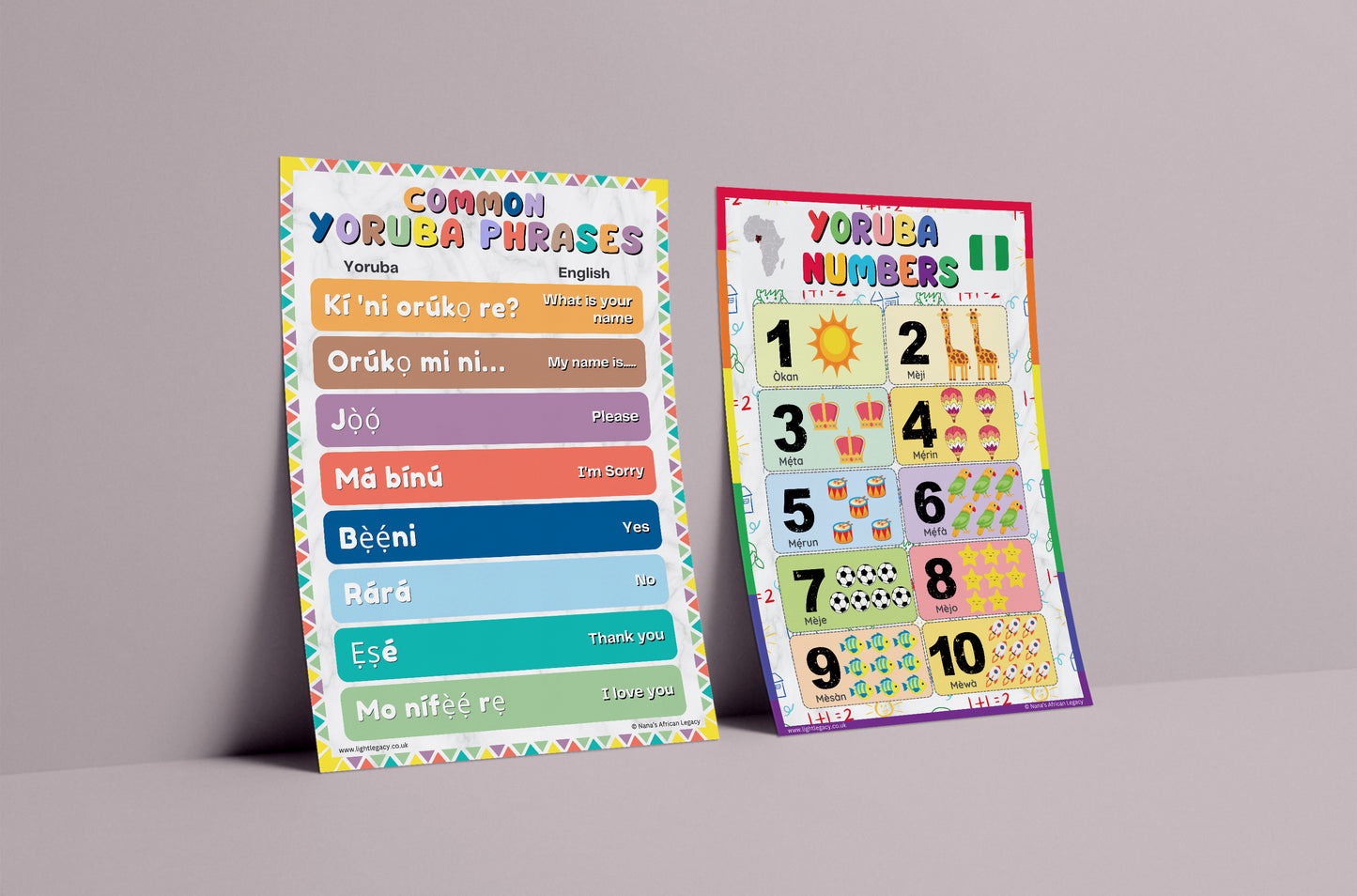 YORUBA & ENGLISH EDUCATIONAL POSTER SET OF 5
